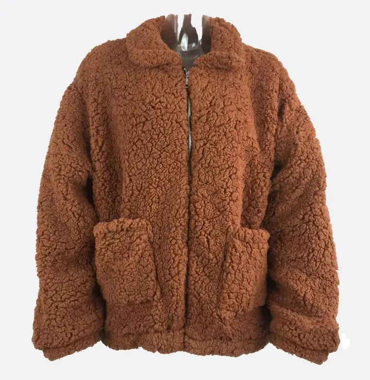 Plush Coat with Casual Long Sleeve Collar Faux Fur Coat Fuzzy Soft Women Fur