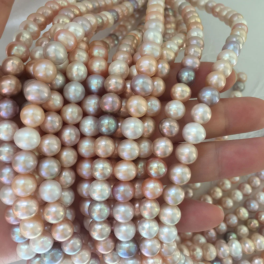 7.5-8.5 mm AA  grade good quality round shape nature freshwater pearl candy colourful in strand loose pearl wholesale price