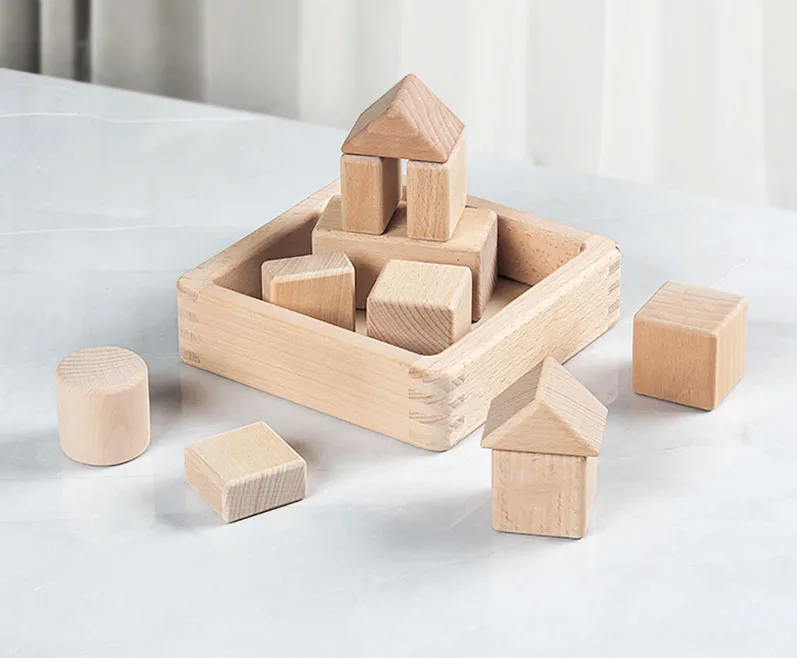 wooden Montessori learning geometric solids shape cognition blocks Wooden Geometric building blocks