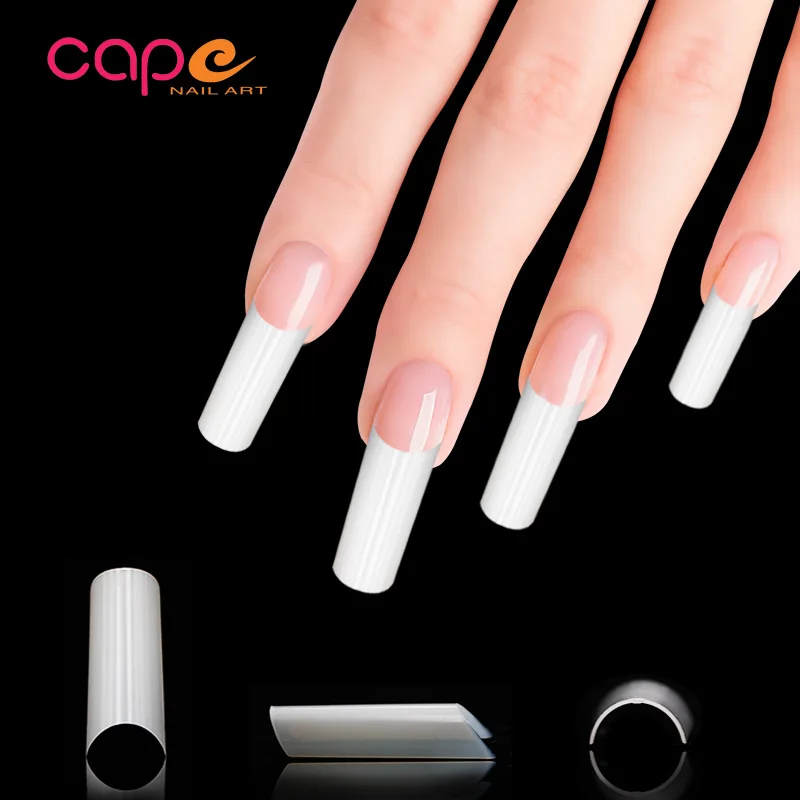 12 sizes High Quality 500pcs French Half Cover Clear Artificial Finger Nails Long Water Pipe Shape Transparent Nail Tips