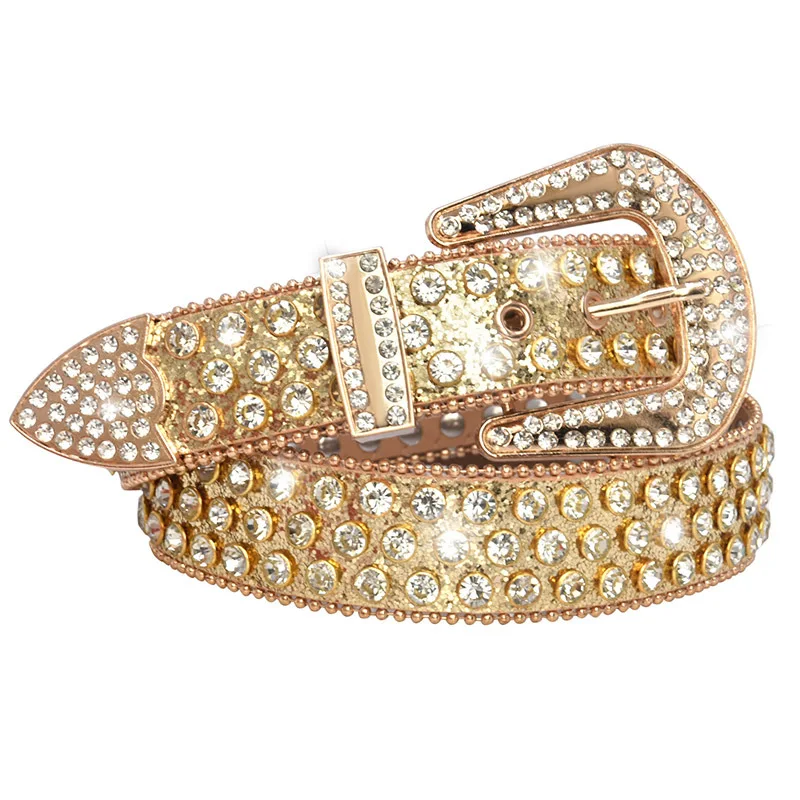 Luxury Crystal Rhinestone Belts Men Women Unisex Diamond Studded Western Sparkle Designer Leather Belt
