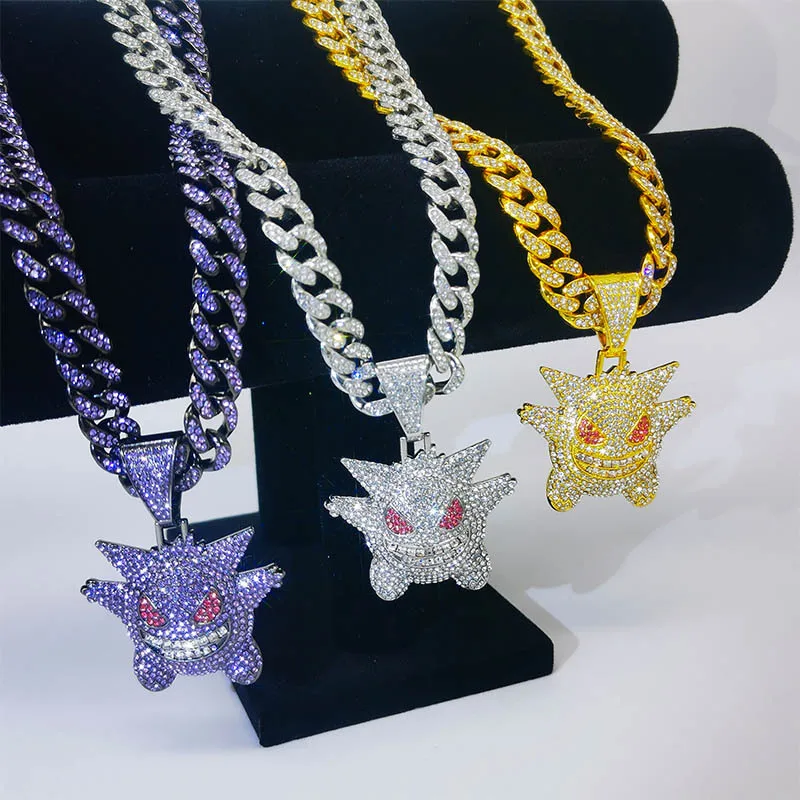 Ювелирные изделия в стиле хип-хоп gengar подвеска из горного хрусталя кубинское звено цепочка колье с подвеской-призраком