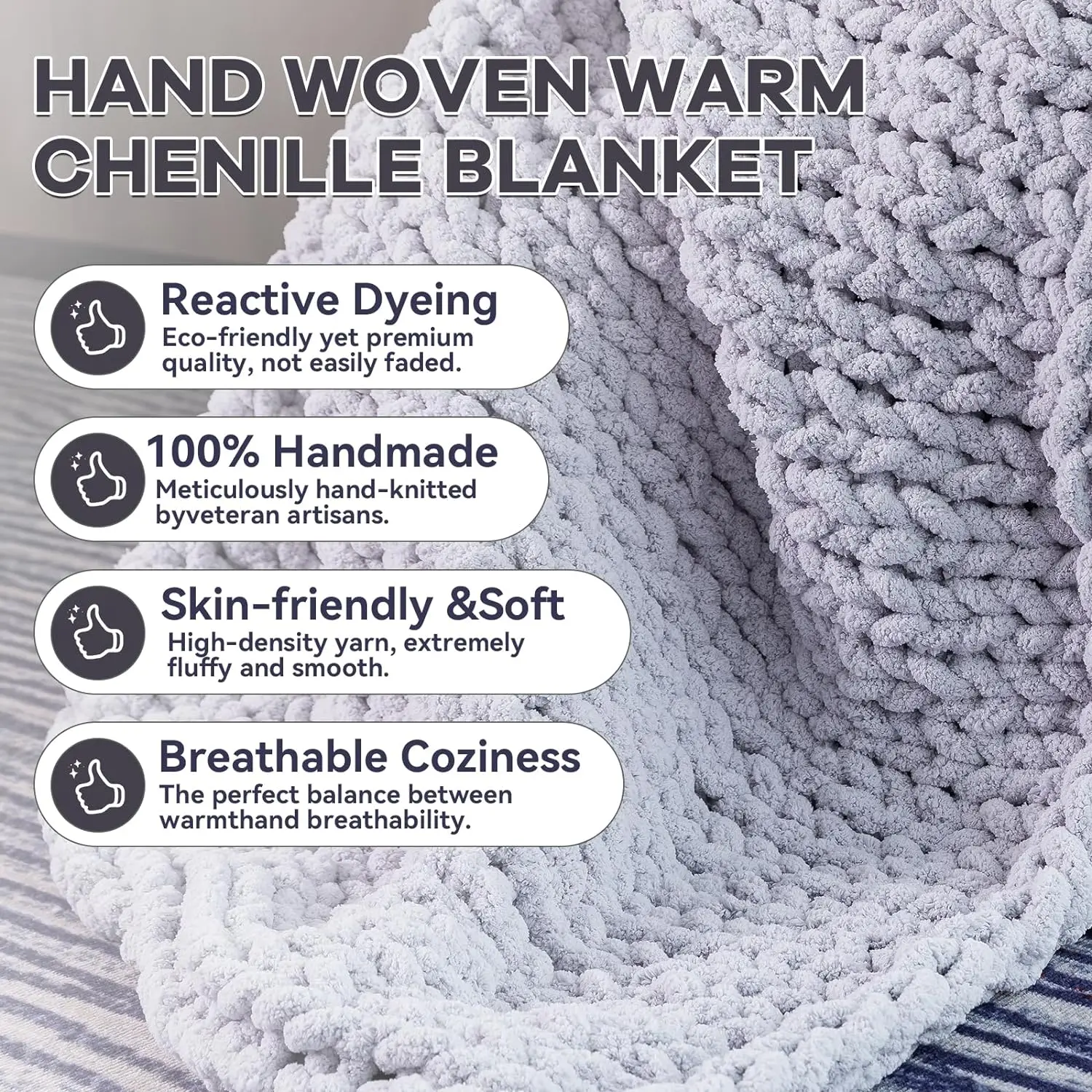 Luxury Soft Cozy Weighted Knitted Throw Nature 100% Handmade Large Throw Bed Chunky Chenille Blanket
