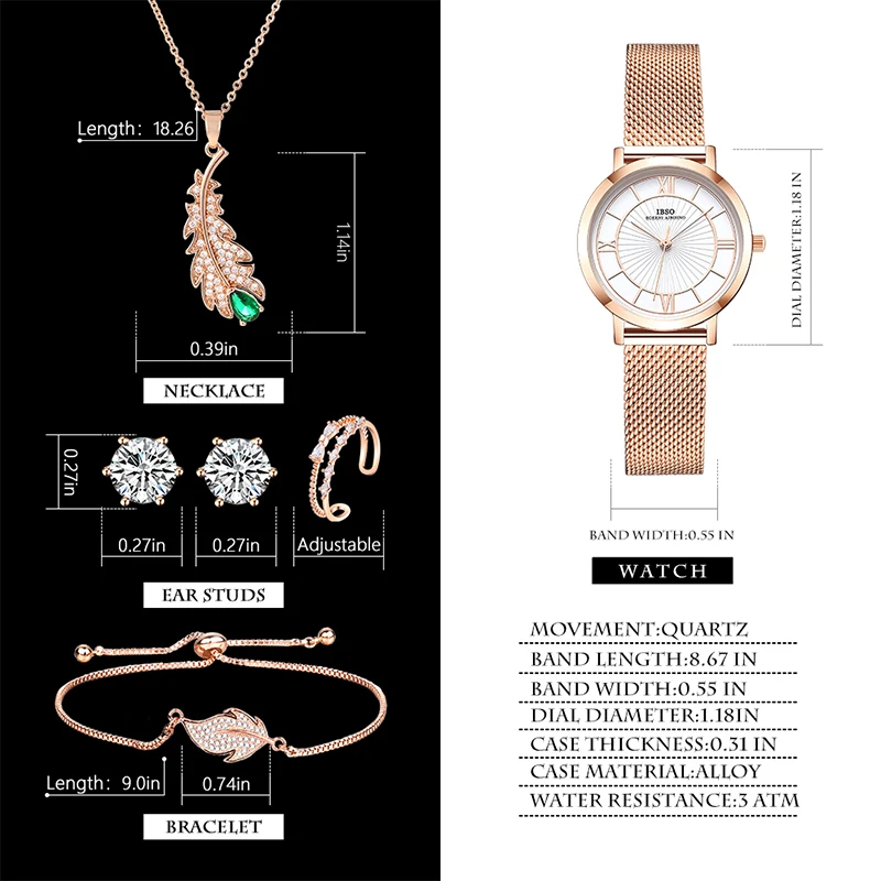 IBSO 2022 New Luxury Green Watch Set Gift For Women Jewelry Quartz Watches
