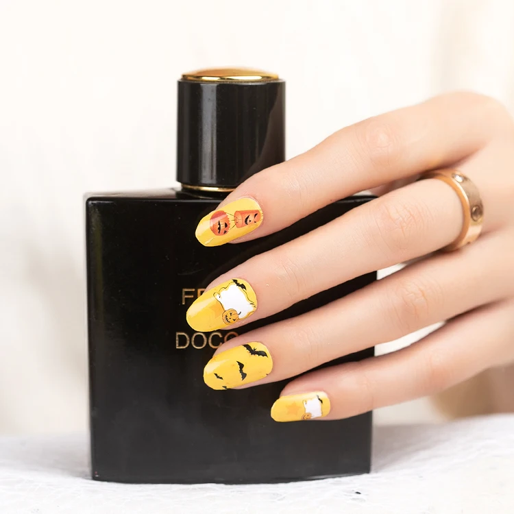 Halloween glow in dark cat pattern 100% real nail polish strips nail wraps