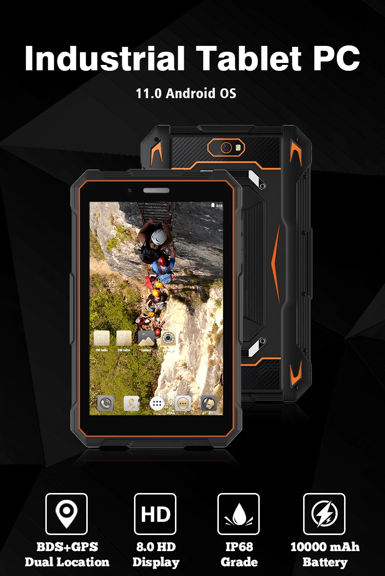 OEM 8 inch octa core  4g lte android 11 rugged tablet  for Industrial with Fingerprint NFC