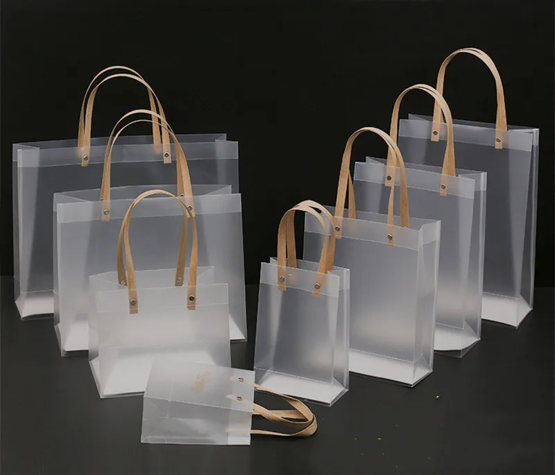 Custom Logo Reusable Clear Pvc Plastic Shopping Bag Gift Bags Waterproof Transparent Handle Bags Packing For Gifts