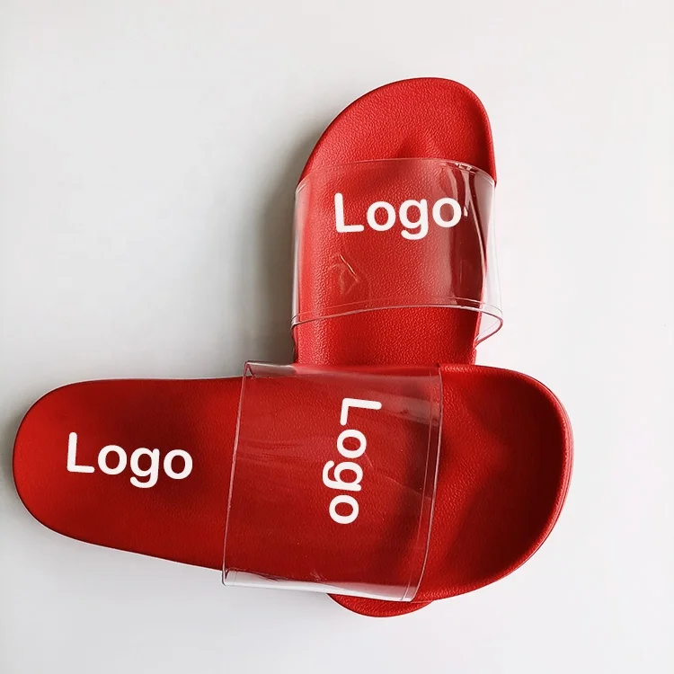 Plus Size Mens Custom Logo Slides Slippers Super Soft 3D Rubber custom logo slides Men Transparent Strap Slides