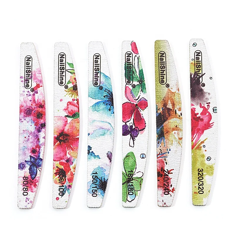 Моющаяся пилка для ногтей с цветочным рисунком полумесяц, пилка для ногтей, пилка для ногтей, двусторонняя импортная водостойкая пилка для ногтей