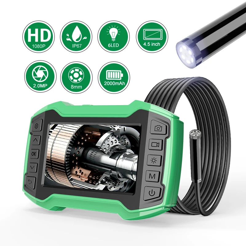 Profession Single Lens Industrial Endoscope Digital 4.5 'LCD Snake Camera 1080P HD IP67 Waterproof Inspection Camera 8 LED 1m
