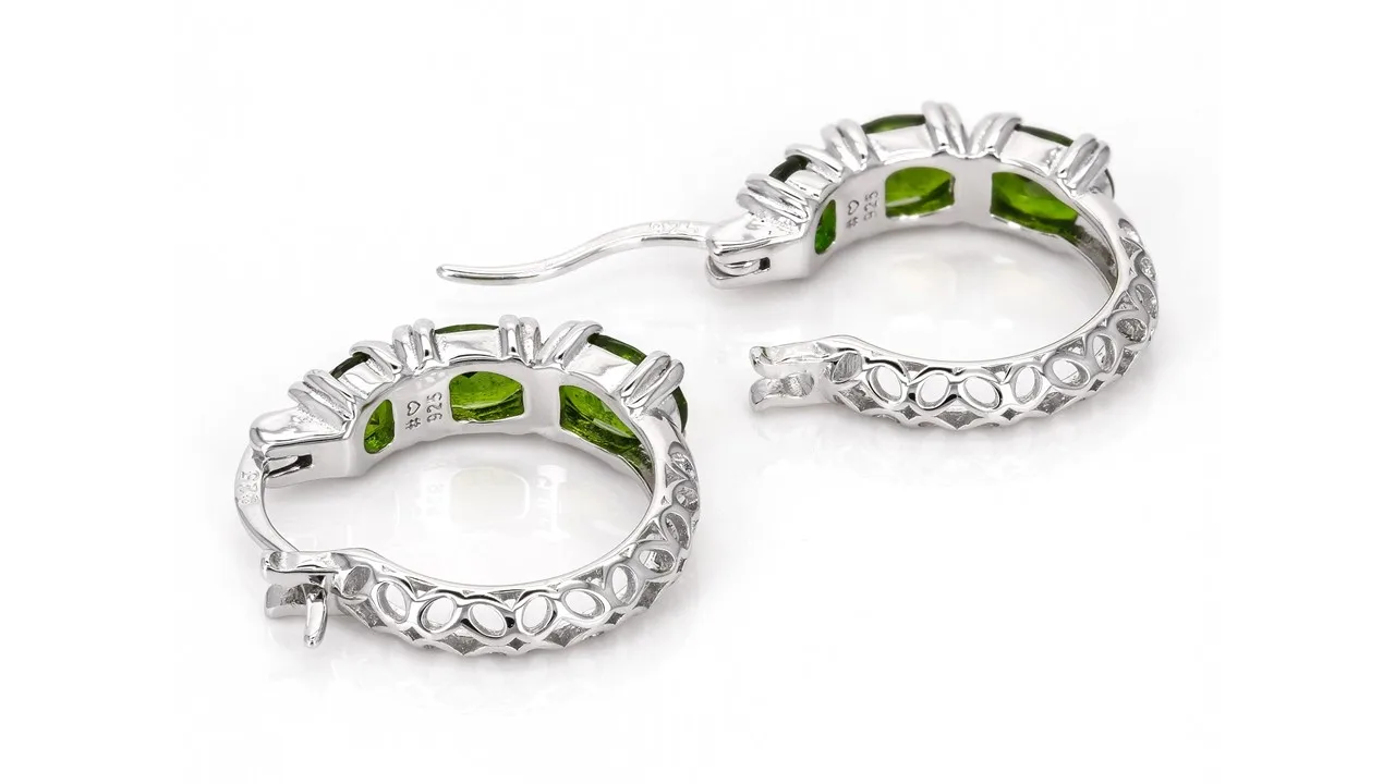 Green Chrome Diopside Rhodium Over Sterling Silver Hoop Earrings | Fine Fashion Silver Jewelry | Beauty in Lush Green Serenity