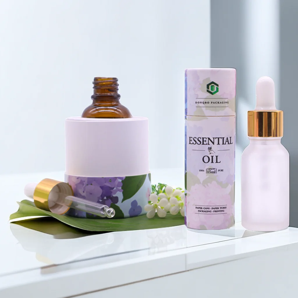 Recycled Kraft Cosmetic Cardboard Protective Packaging biodegradable 30ml Dropper Bottle round Box oil paper tube