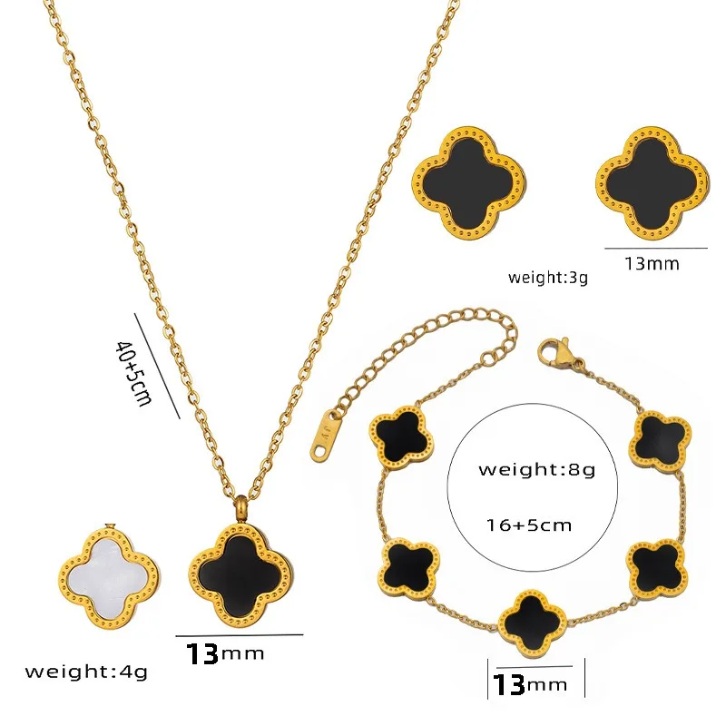 New Arrival 18k Gold Plated Stainless Steel Designer Jewelry Famous Brand Four Leaf Clover Earring Bracelet Necklace Jewelry Set