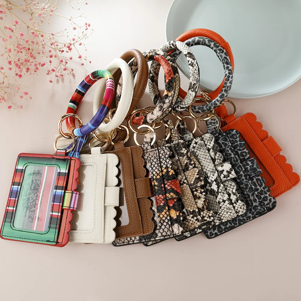 Wholesale Ladies PU Leather Key Chain Tassel Wristlet Card Holder Wallet And Purses Women ID Holder Clutch Bracelets Bag