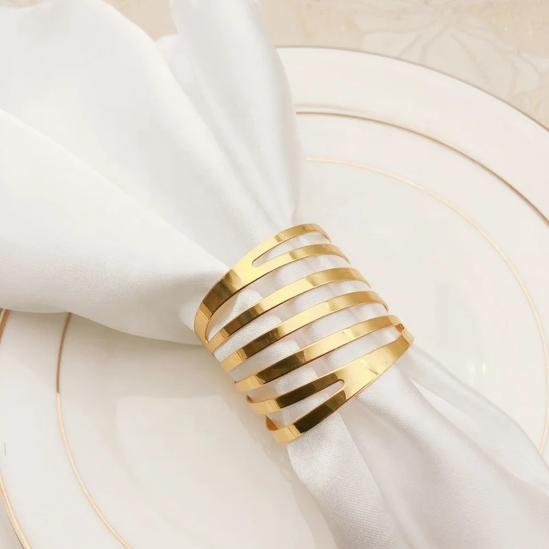 Прямая продажа с фабрики шток дешевые серебро золотое из полотого металла свадебные кольца для салфеток фестиваль Вечеринка салфетка Пряжка для украшения стола HWM08