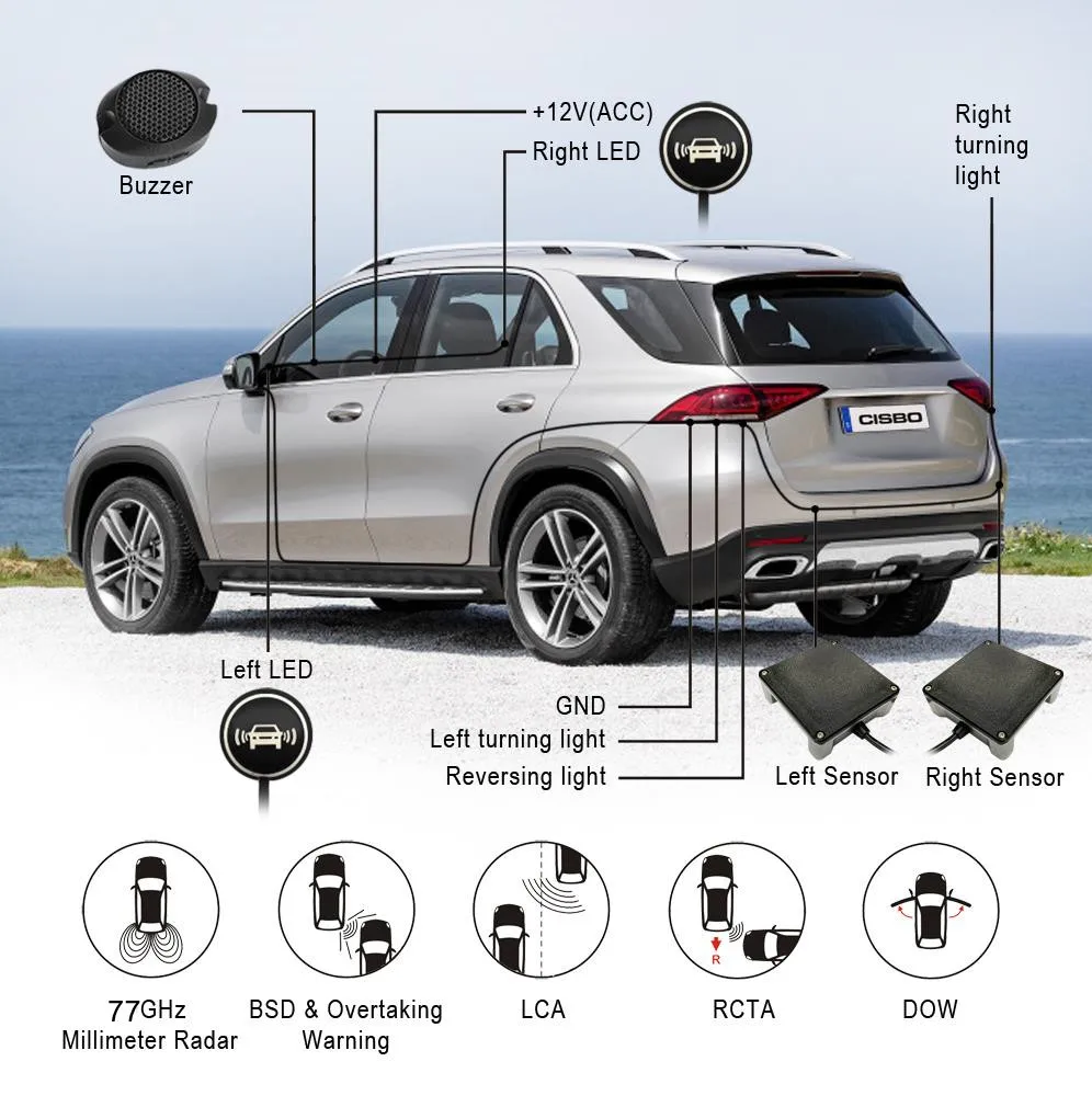 77ghz bsd system microwave radar blind spot detection system for car