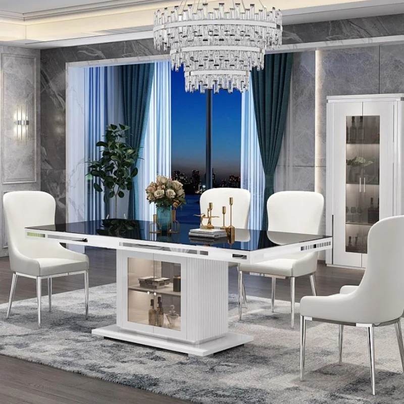OEM Modern Luxury Square Crushed Diamond Dining Room Table Set For 4 6 8 10 Seater Classic Black Wood Dinning Chairs Sets