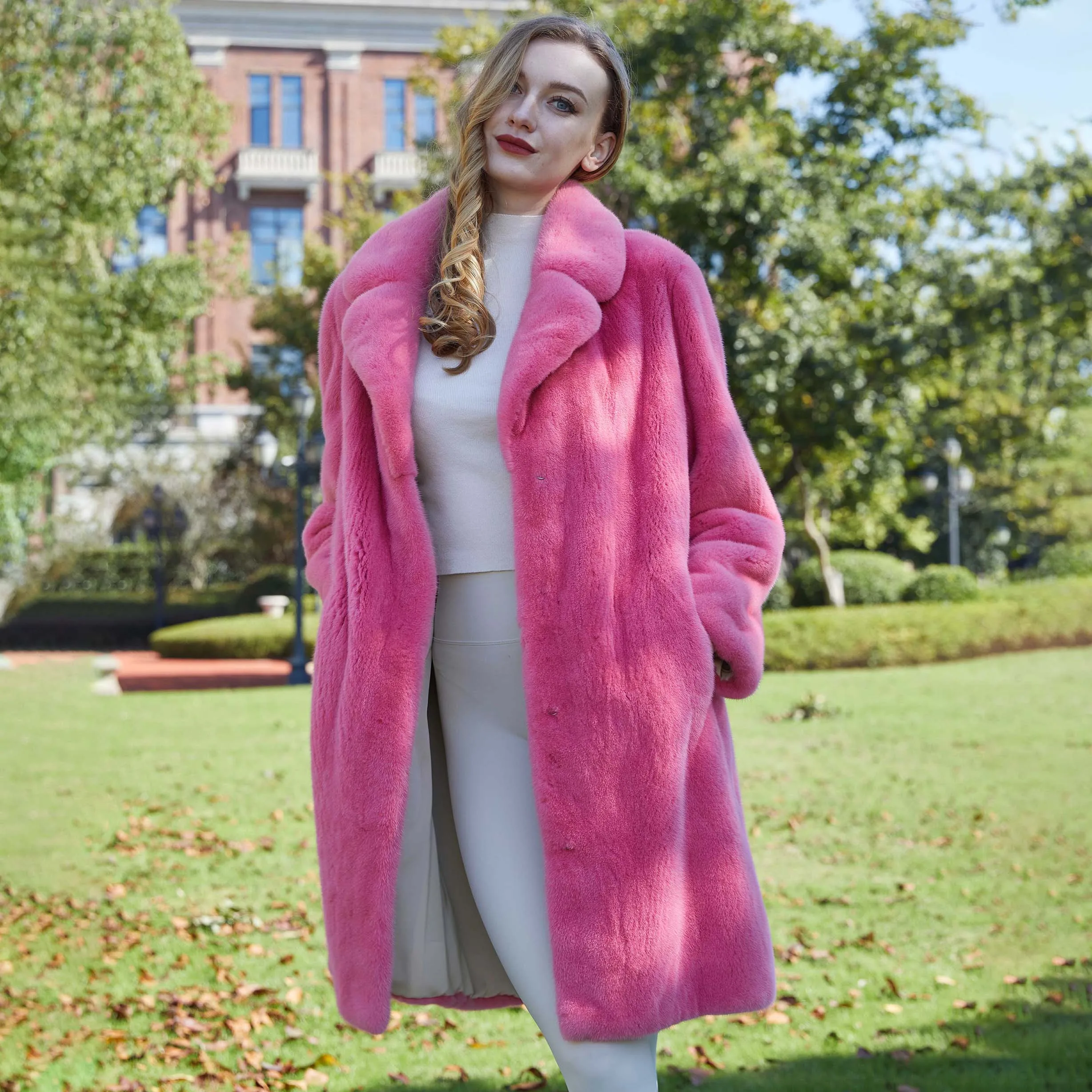 New Arrival Full Skin Women Long Real Mink Fur Jacket Coat