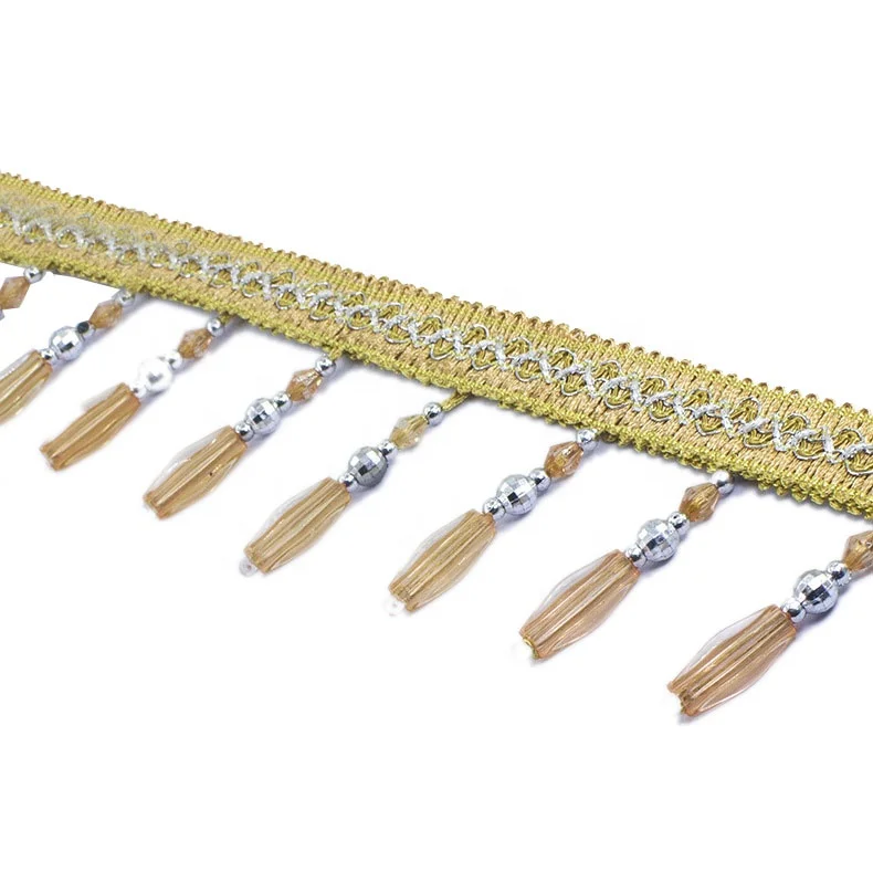 Polyester Material Beaded Decorative Use Curtain Fringes Trim For Curtains
