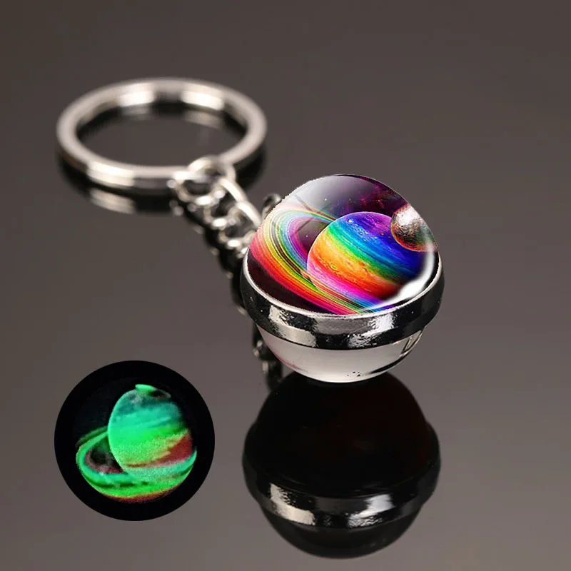 Solar System Planet Keyring Galaxy Nebula Luminous Keychain Moon Earth Sun Double Side Glass Ball Key Chain