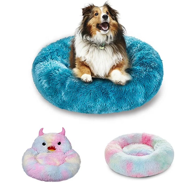 New Wholesale Washable Orthopedic Custom Luxury Velvet Anxiety Round Donut Soft Memory Foam For Big Large Dog Cat Pet Bed