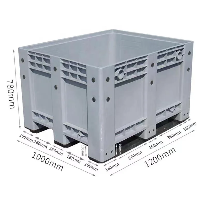 wholesale 600 Liter large durable hard plastic material industrial solid box type plastic pallet box for transportation