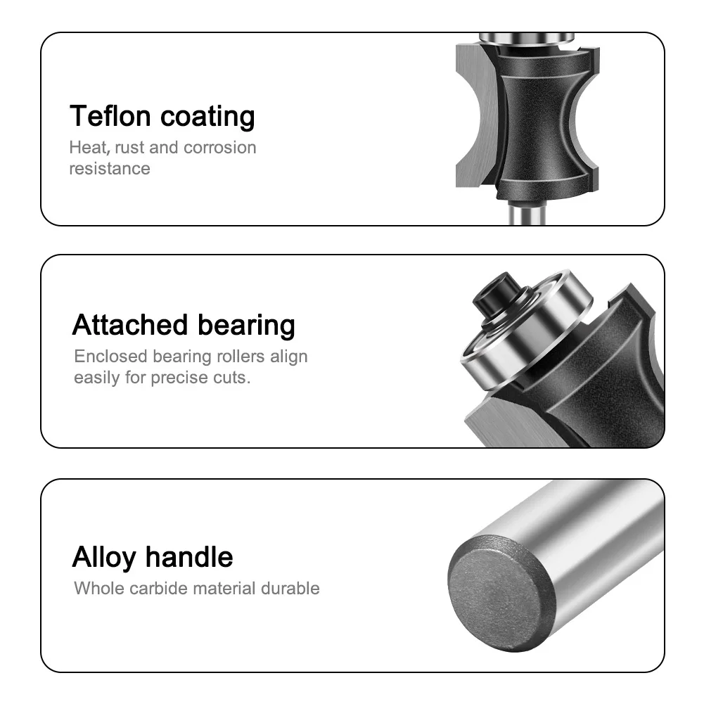 6mm router bits Bull nose radius bit Curved knife cutter  Woodworking Staircase floor knife Router Bits Enclosed bearing rollers