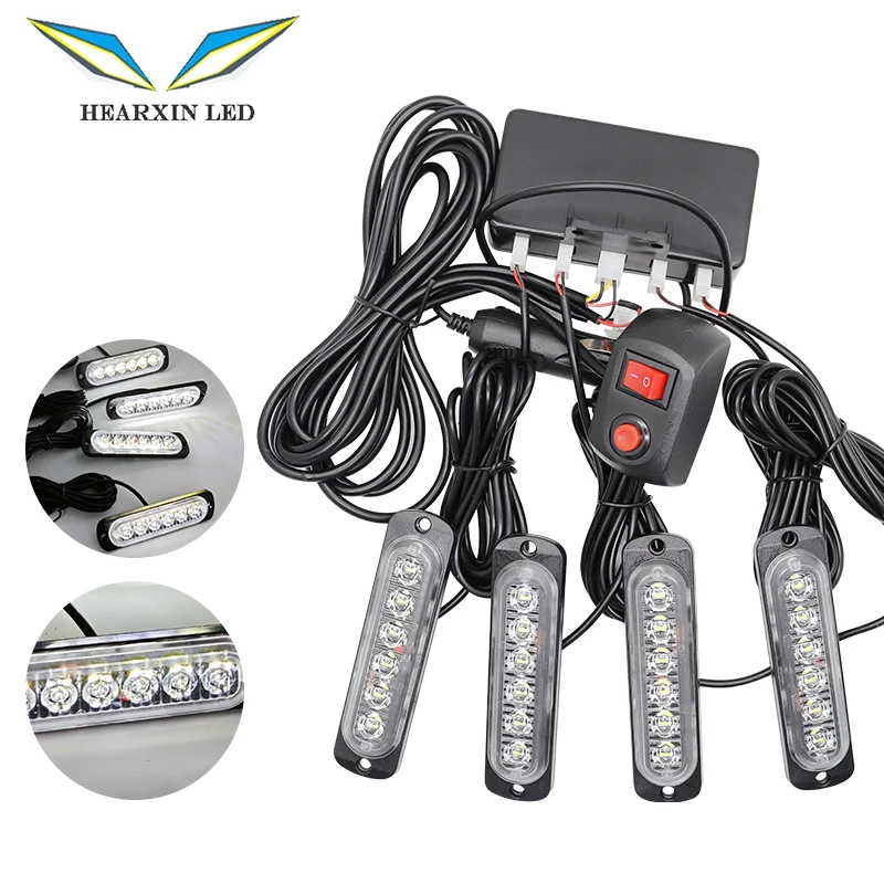 Hearxin Universal 6 LED High Quality Ultra-Thin Emergency Light For Car Warning Flashing Emergency Light Strobe LED Lamp 12/24V