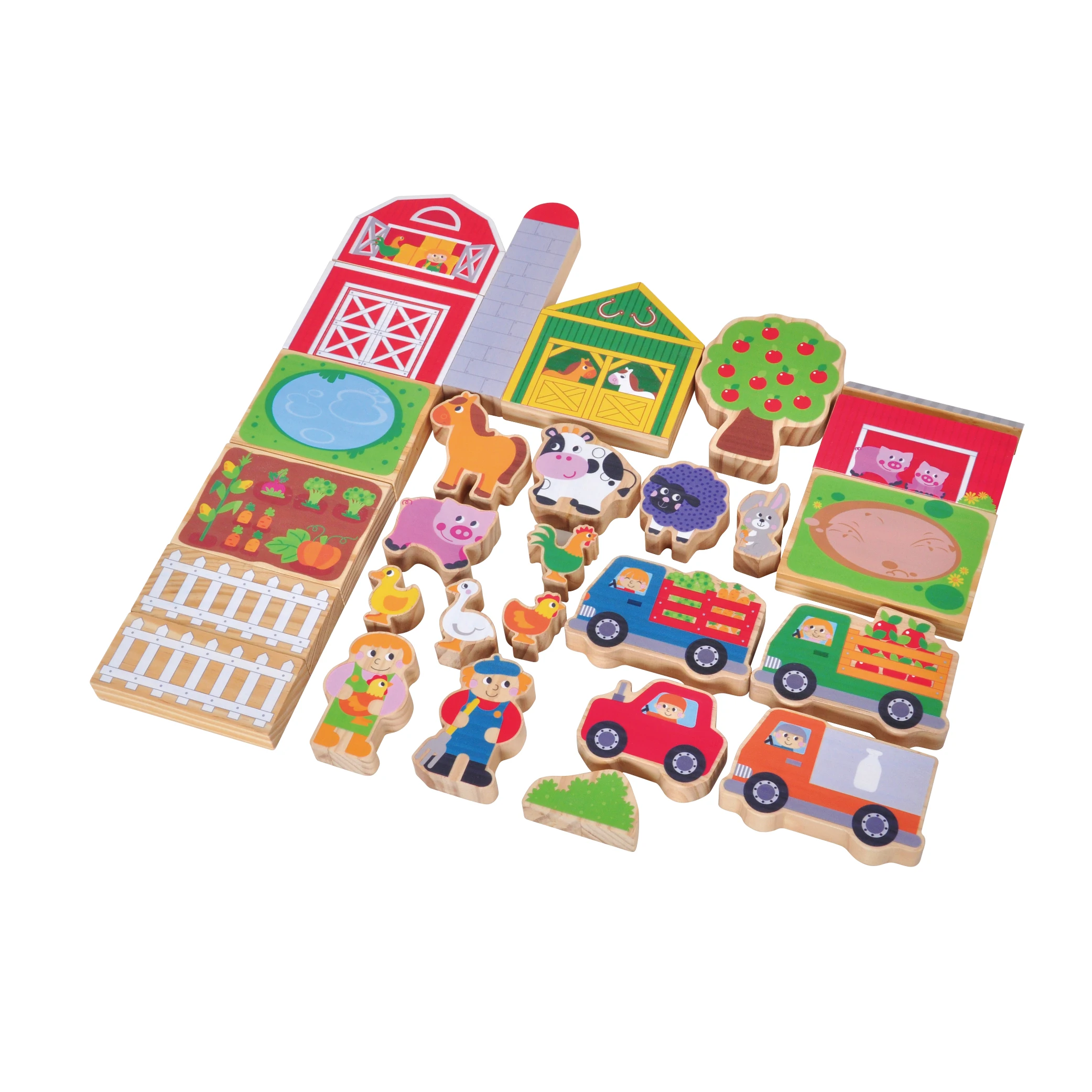 DIY Child Wooden Farm Construction Building Blocks Set Colorful Educational Toys For Kids Creative Learning