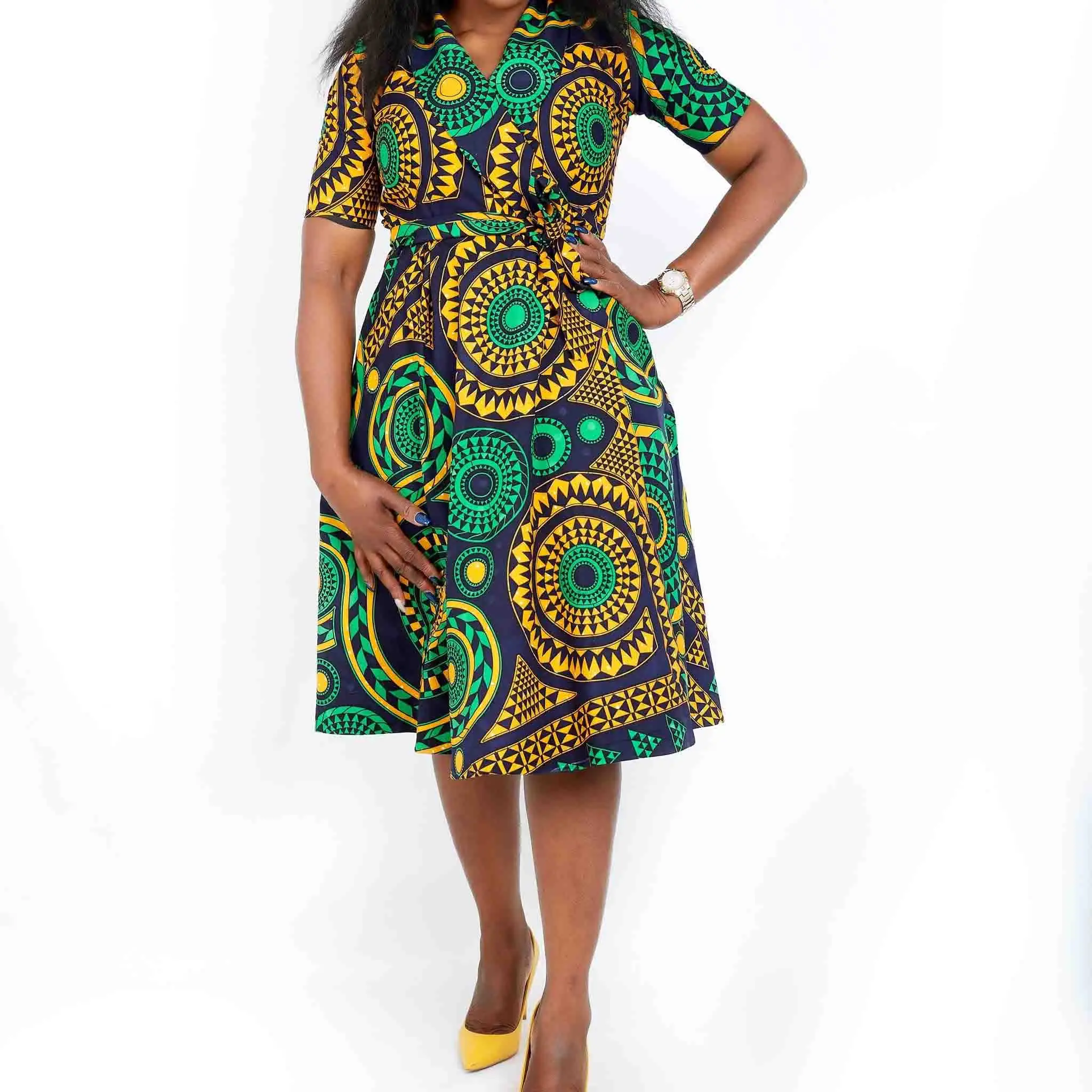 Traditional Cotton Short Sleeve Girls Midi Dresses for Women Clothing New African Ankara Modern OEM Service Adults Africa 50pcs