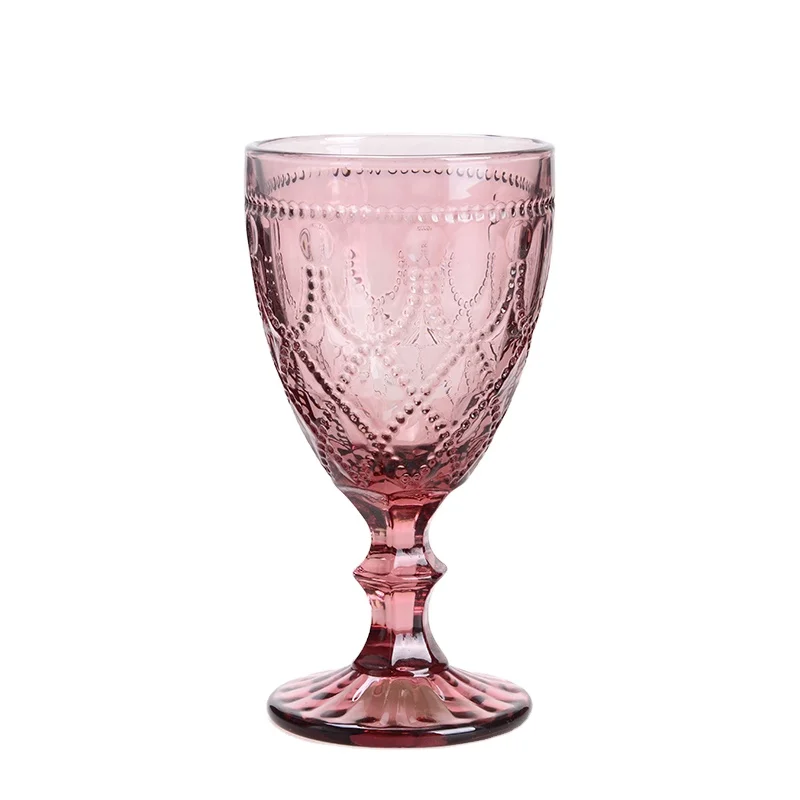 Pattern Red Pink colour wine glass goblet footed Glass Cups Champagne Glasses