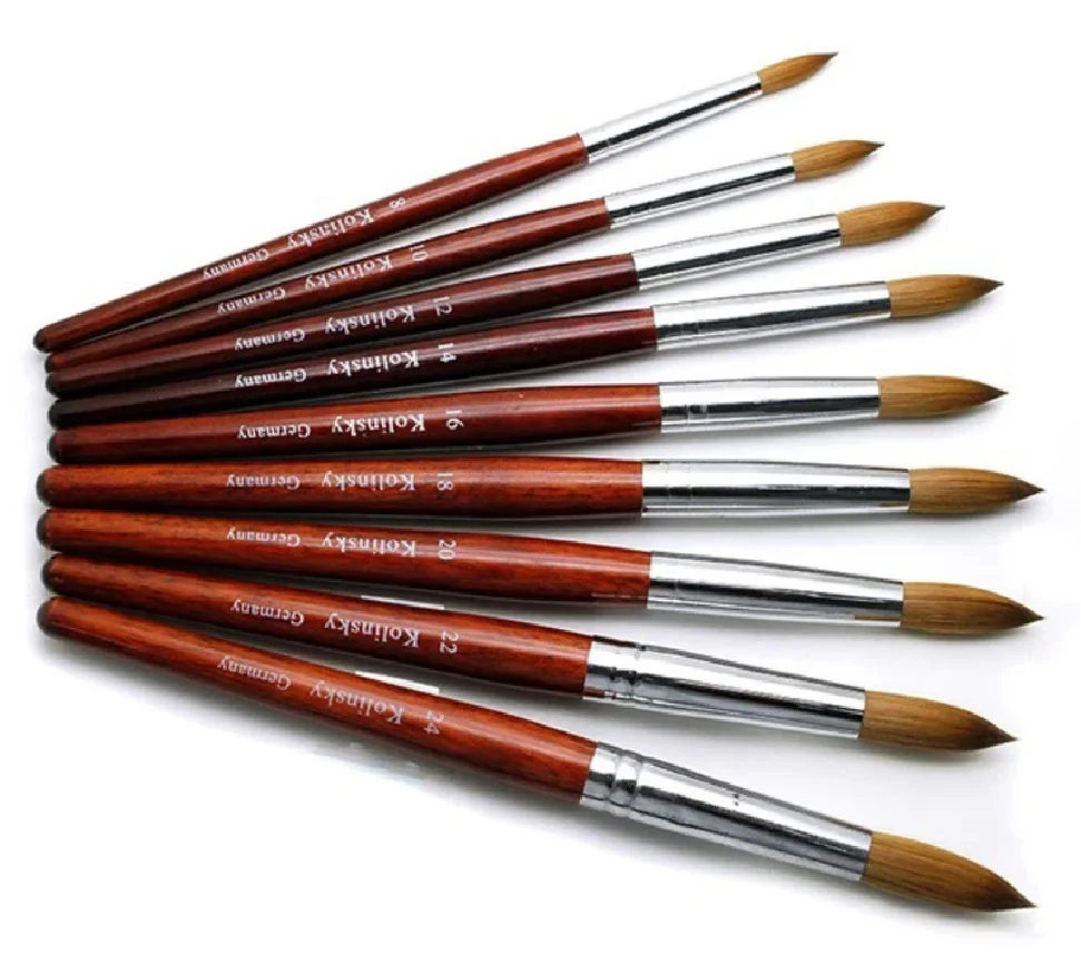 Kolinsky Round Sharp Nail Tool Wood Handle Size 8/10/12/14/16/18/20/22/24 Professional Painting Nail Acrylic Brush