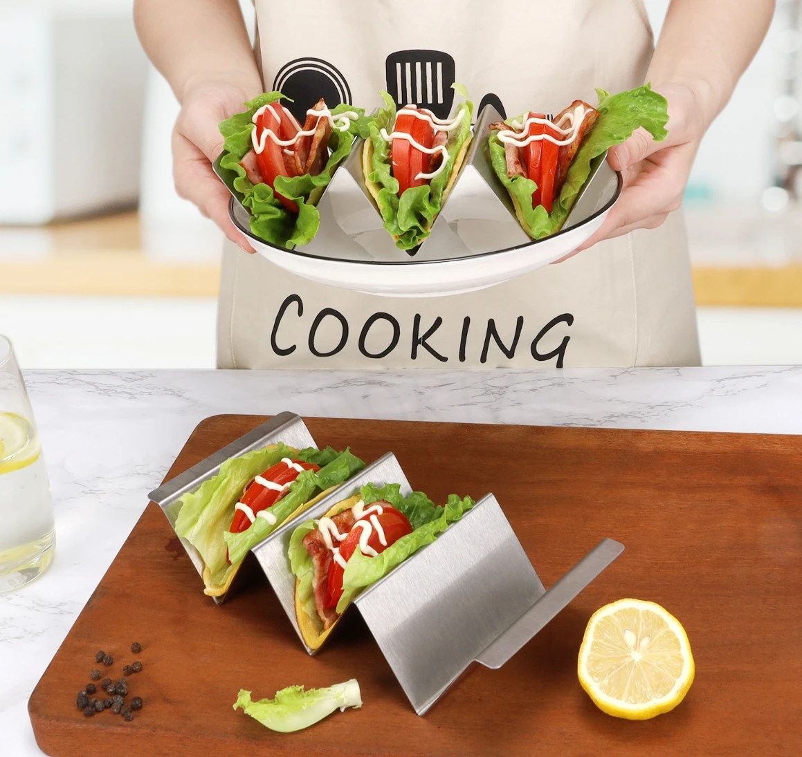 CHRT Children Taco Holder Stand up 2-3 stainless steel Modern Taco Rack Dishwasher Safe Metal Taco Trays