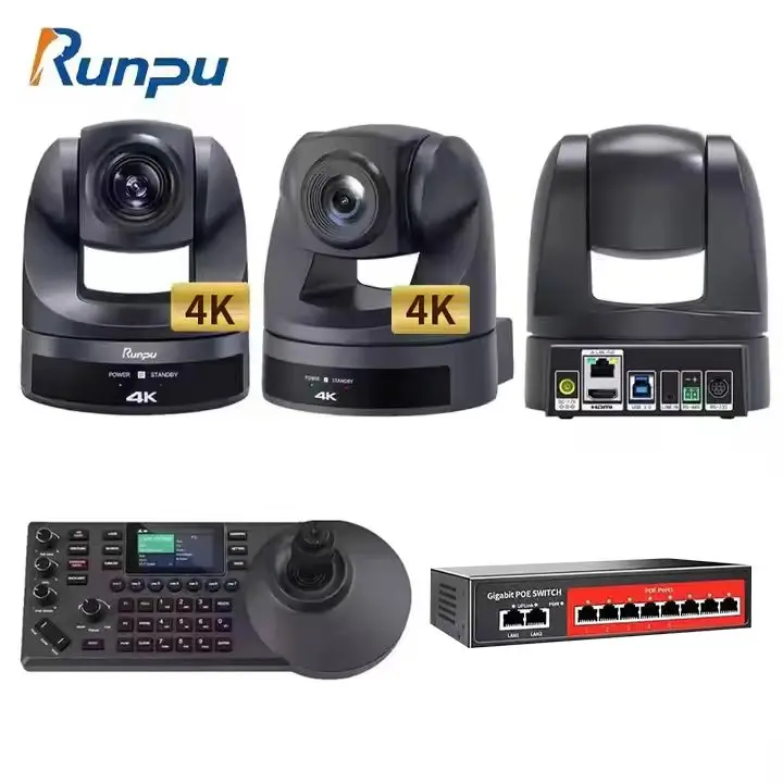 USD1198 Free Ship Broadcast Kit H430=3 pcs 4K 30X Optical Zoom hd mi lan usb poe PTZ Conference Cameras+a controller+poe switch