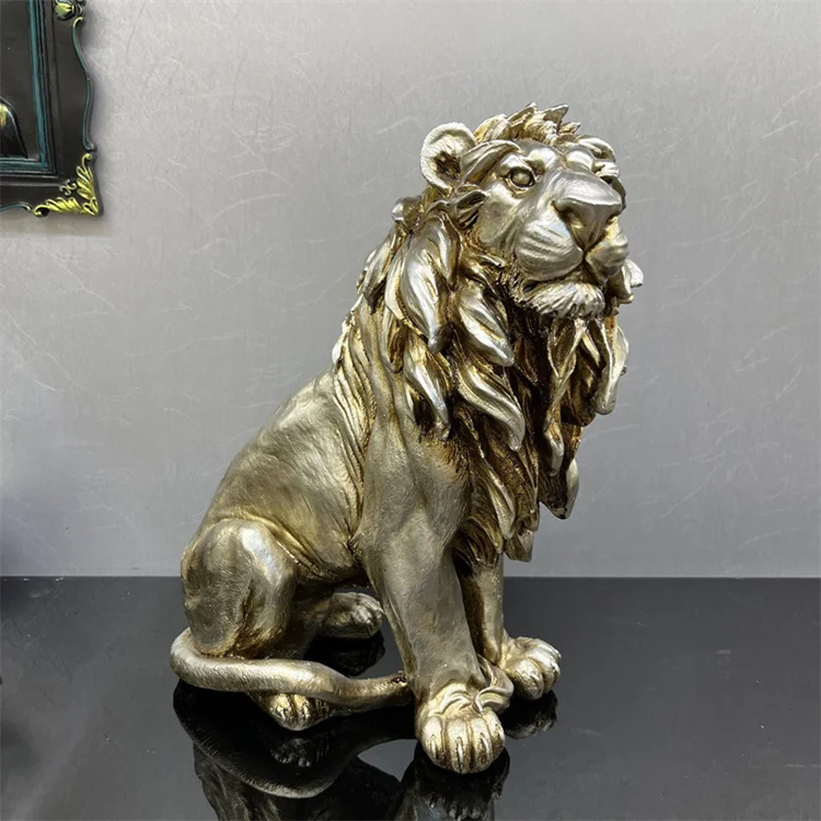 European style antique silver lion decoration handicraft resin sculpture desktop decoration