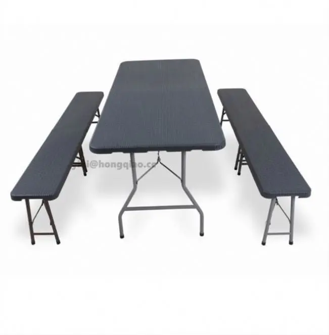 New Design 6Ft Rattan Plastic Folding Table Bench Set With Great Price