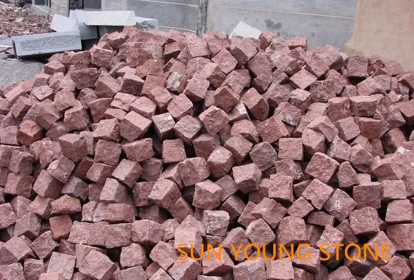 Factory Supply Natural Manga Red Granite Cobbles and Cube Stones for driveways pathways outdoor pavers granite setts