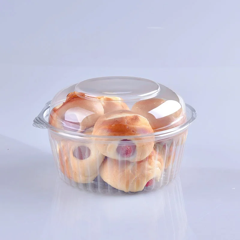 Lesui eco-friendly 32oz 1000ml round salad to go bowls nut cake clamshell clear packaging container plastic box with lid