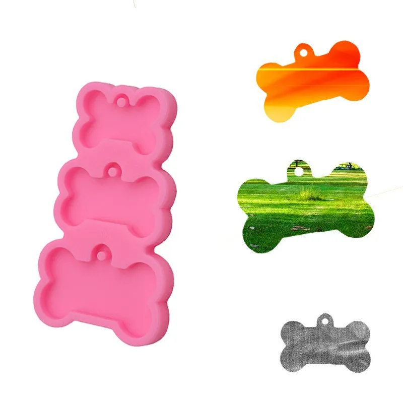 DIY Epoxy 3 Cavity Dog Bone Pendant Keychain Silicone Mold for Craft Resin
