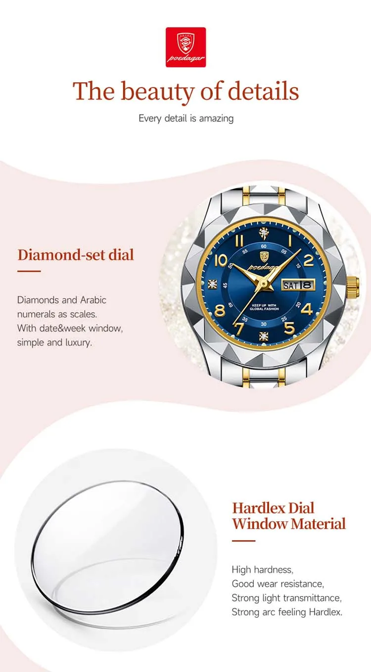 POEDAGAR 782 hot sell custom face lady quartz watch latest Steel Strap water resist Luminous date display moq 1 Casual watch set