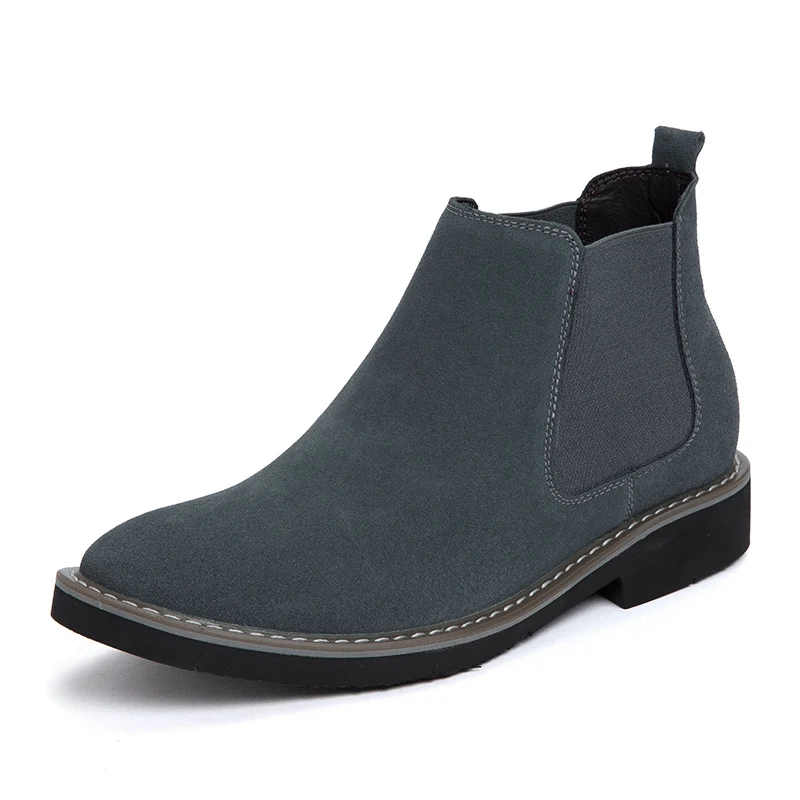 Men Genuine Leather Shoes High Cut Height Increasing Fashion Design Performance Chelsea Boots Men Suede