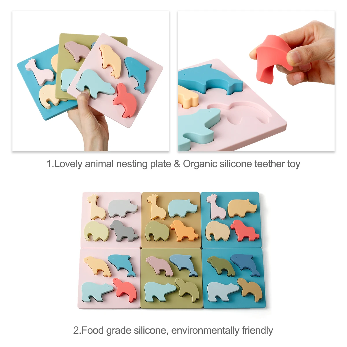 Wholesale Food Grade Silicone Children Educational Animal Shape Platter Bpa Free Sorting & Stacking Blocks Teether