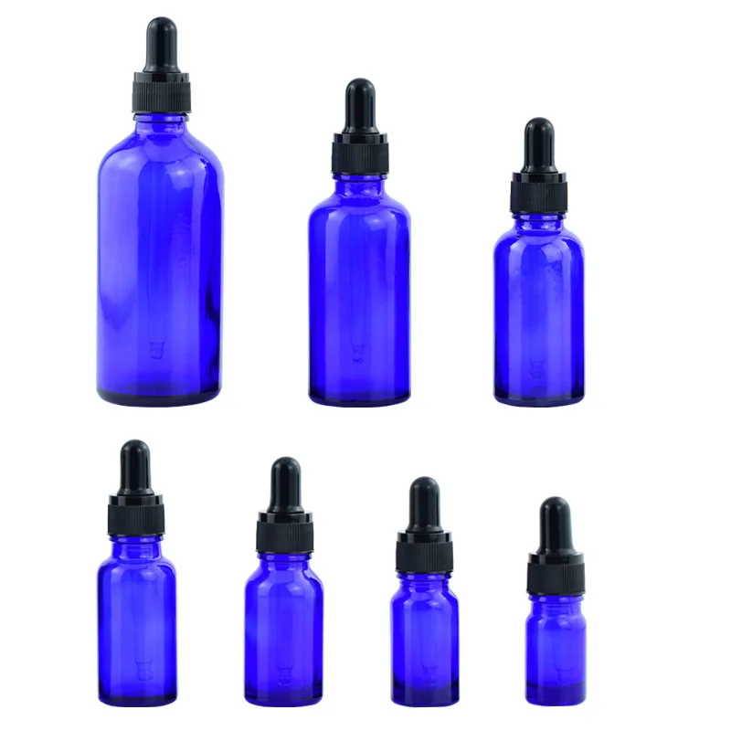 5ml 30ml 100ml Blue Essential Oil Bottle with Dropper Empty Glass Bottles for Cosmetics and Subpacking Sample Essence