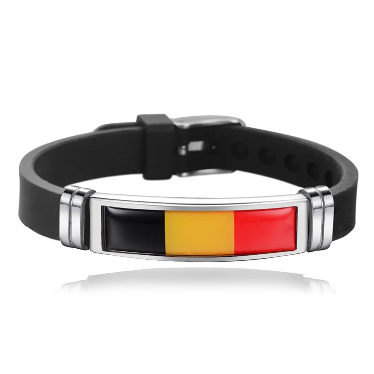 2021 bracelet silicone with stainless flags , wholesale national flags adjustable bracelet stainless steel