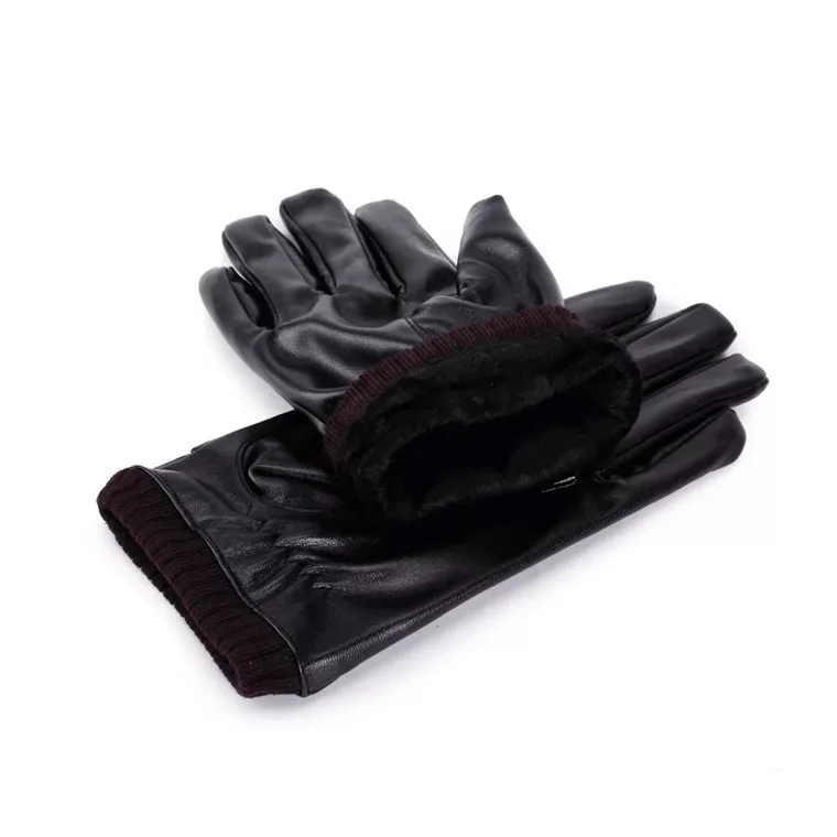 Good quality black winter leather motorcycle full finger warm classic gloves