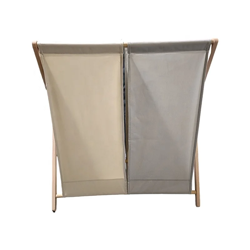 Divided 2 Compartments X Shape Fabric Bags Collapsible Bamboo Laundry Basket Hamper