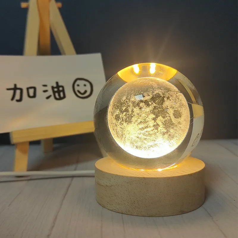 Night Light Led Crystal Ball  3d Moon Planet Table Lamp For Home Table Lamp Party Toys For Kids Adult Xmas Gifts