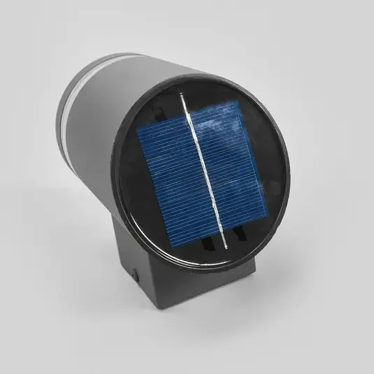 landscape black aluminum round cylinder slope outdoor patio solar wall mounted lamp