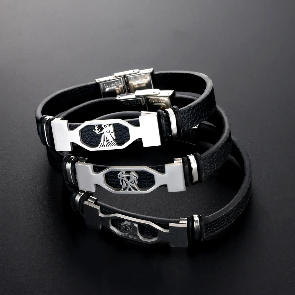 Wholesale 12 Zodiac Signs Animal Charm Bracelet femme gift  belts leather men classic bangle leather label