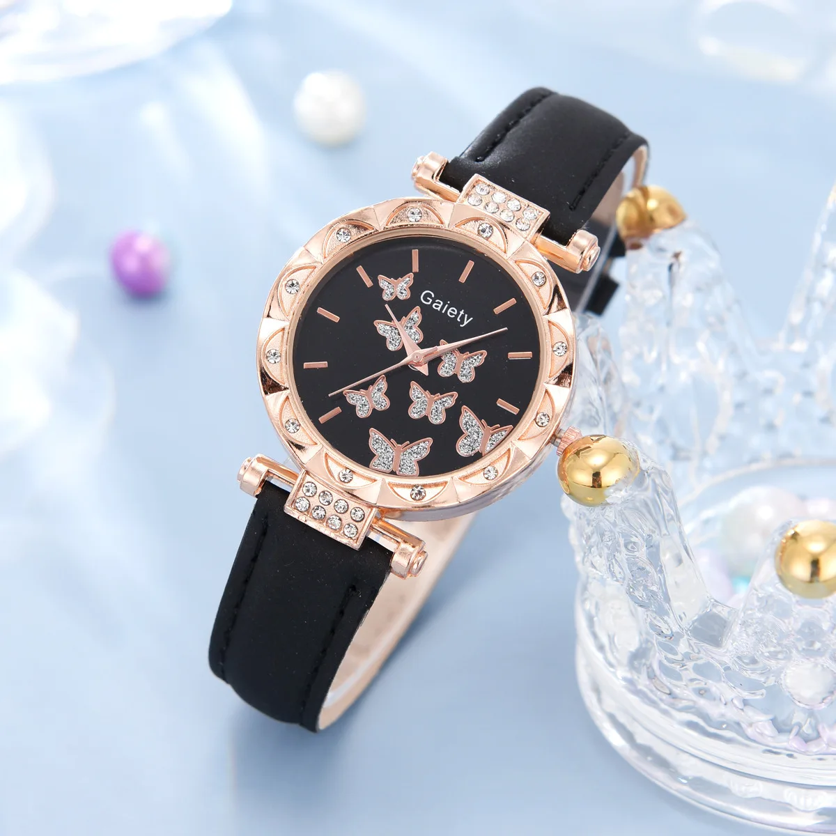 2024 New Fashion Digital Wrist watch Luxury Crystal 4pieces Watches Bracelet Butterfly Jewelry Sets With Lady
